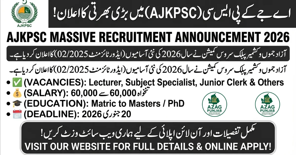 Latest Azad Jammu & Kashmir AJKPSC Jobs 2026